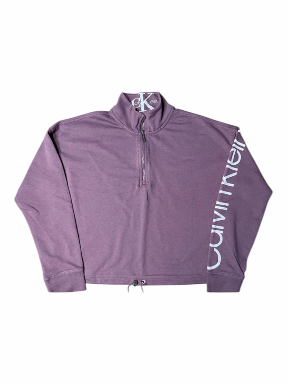 Calvin Klein Women's Mauve Crop Half-Zip Pullover with Sleeve Logo